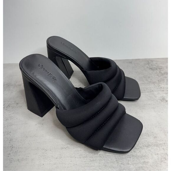 Open Edit Sandals Size 6.5‎ Black Open Toe Block Heel Fabric Upper - Picture 2 of 9